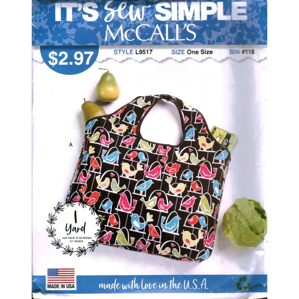 McCalls L9517 Sewing Pattern Its‎ Sew Simple Reusable Shopping Bags One Size